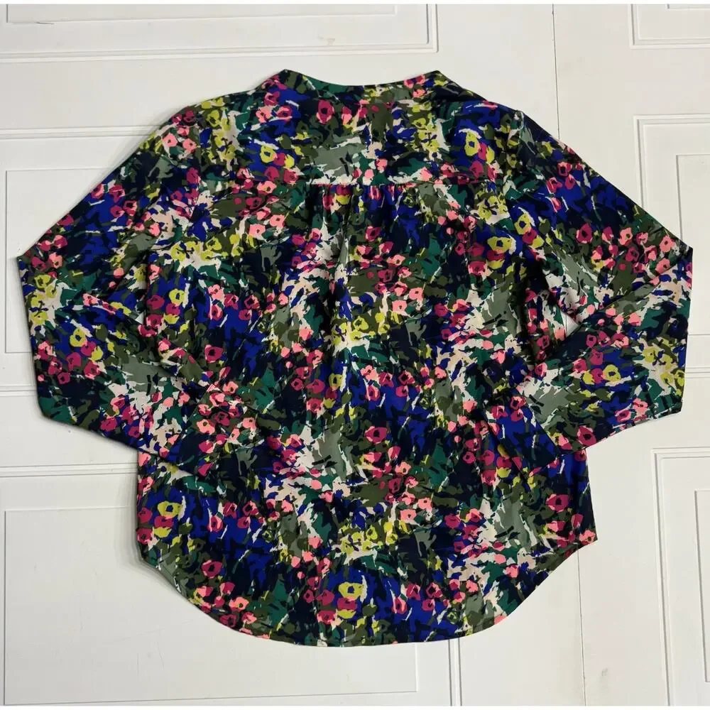J. Crew Womens Sz S Abstract Floral Tunic Long Sleeve Blouse 1/2 Button Up